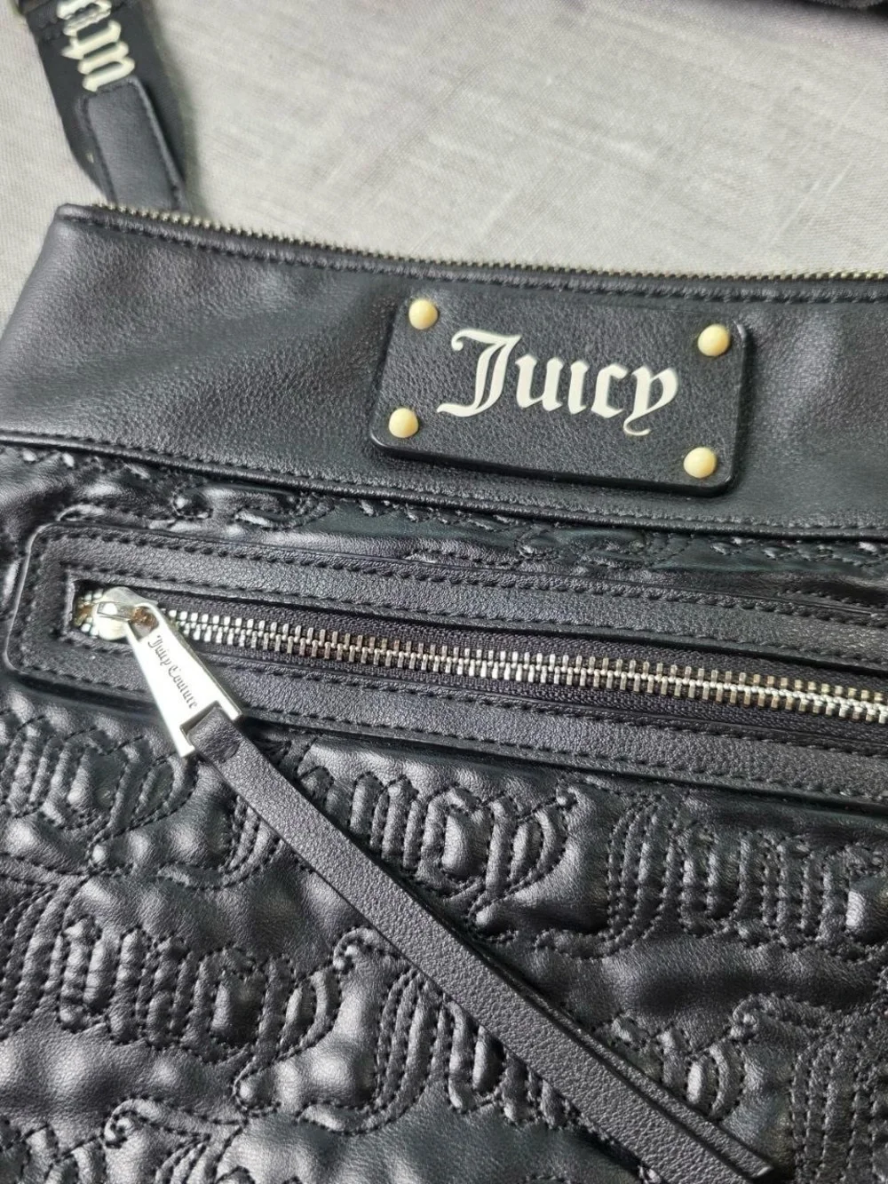Juicy Couture Embossed Logo Black Crossbody Purse Shoulder Bag